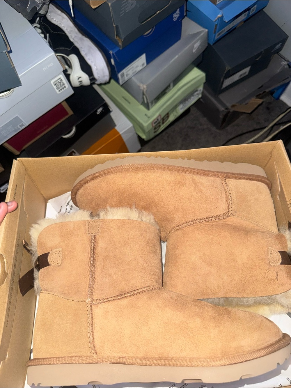 UGG Chestnut Suede Short Bow-Back Boots